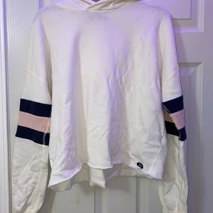 White hoodie cropped shirt with stripes on sleeves
